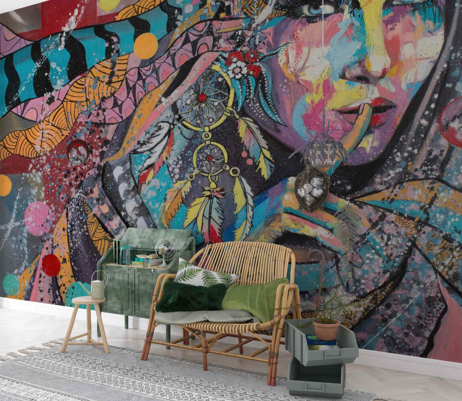 Fototapet ilustrație a unei fete în diferite culori luminoase