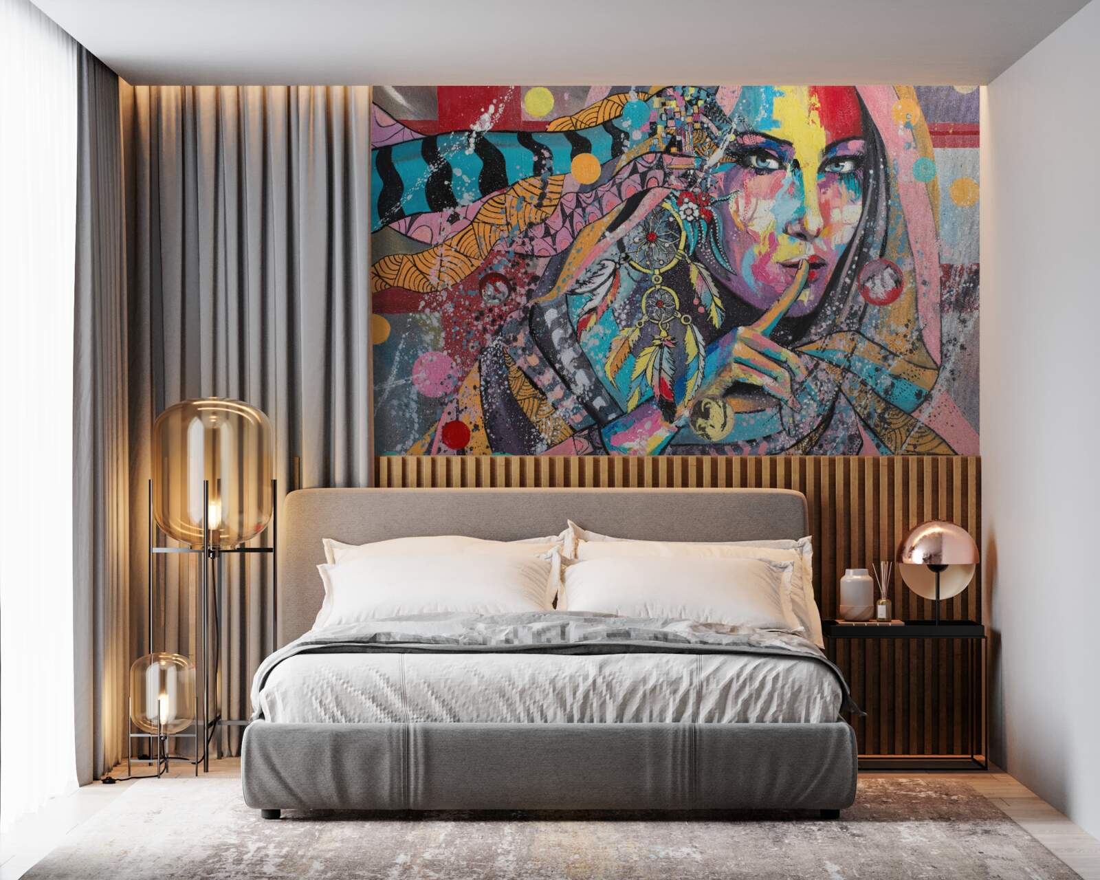 Fototapet ilustrație a unei fete în diferite culori luminoase