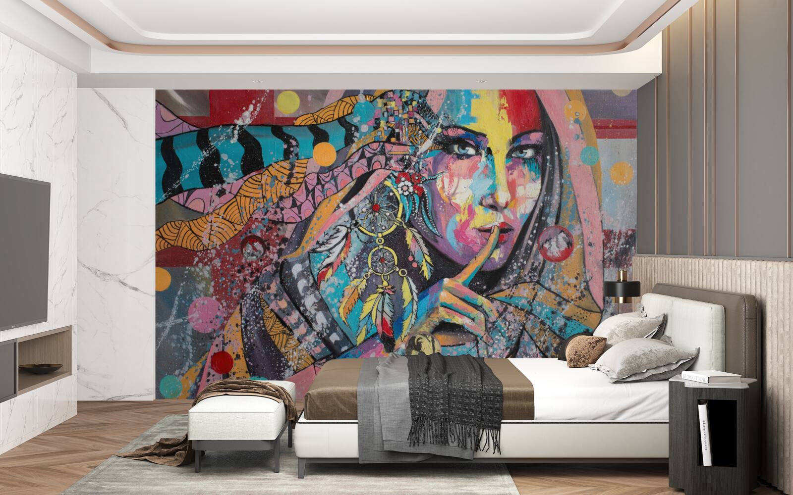 Fototapet ilustrație a unei fete în diferite culori luminoase