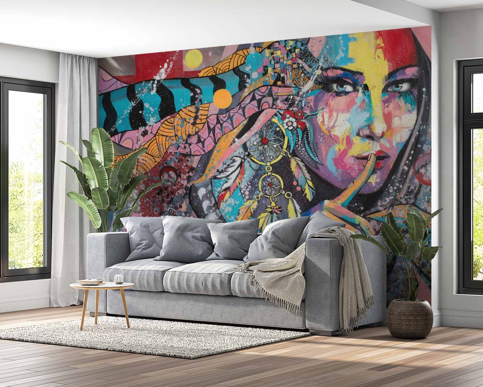 Fototapet ilustrație a unei fete în diferite culori luminoase