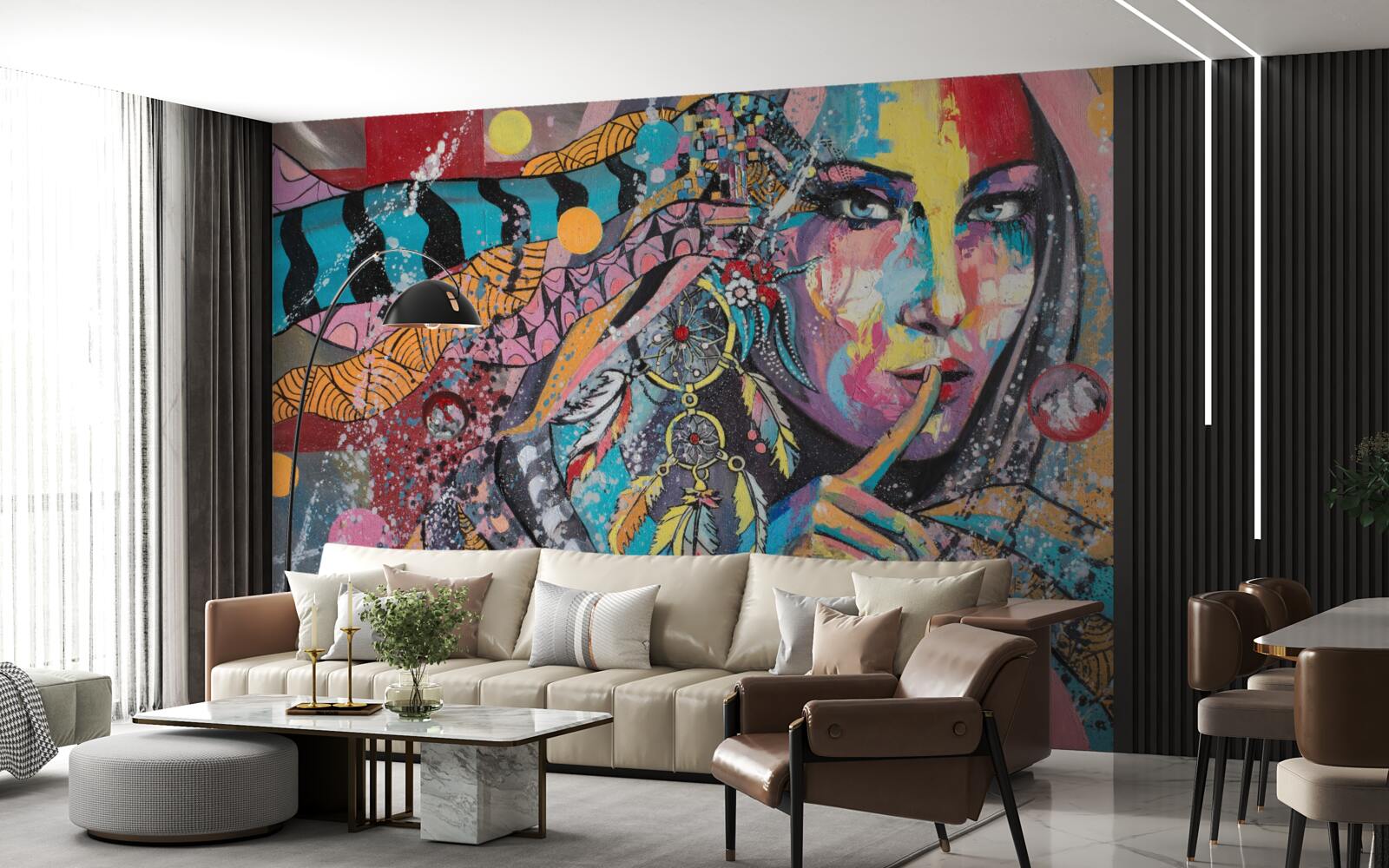 Fototapet ilustrație a unei fete în diferite culori luminoase