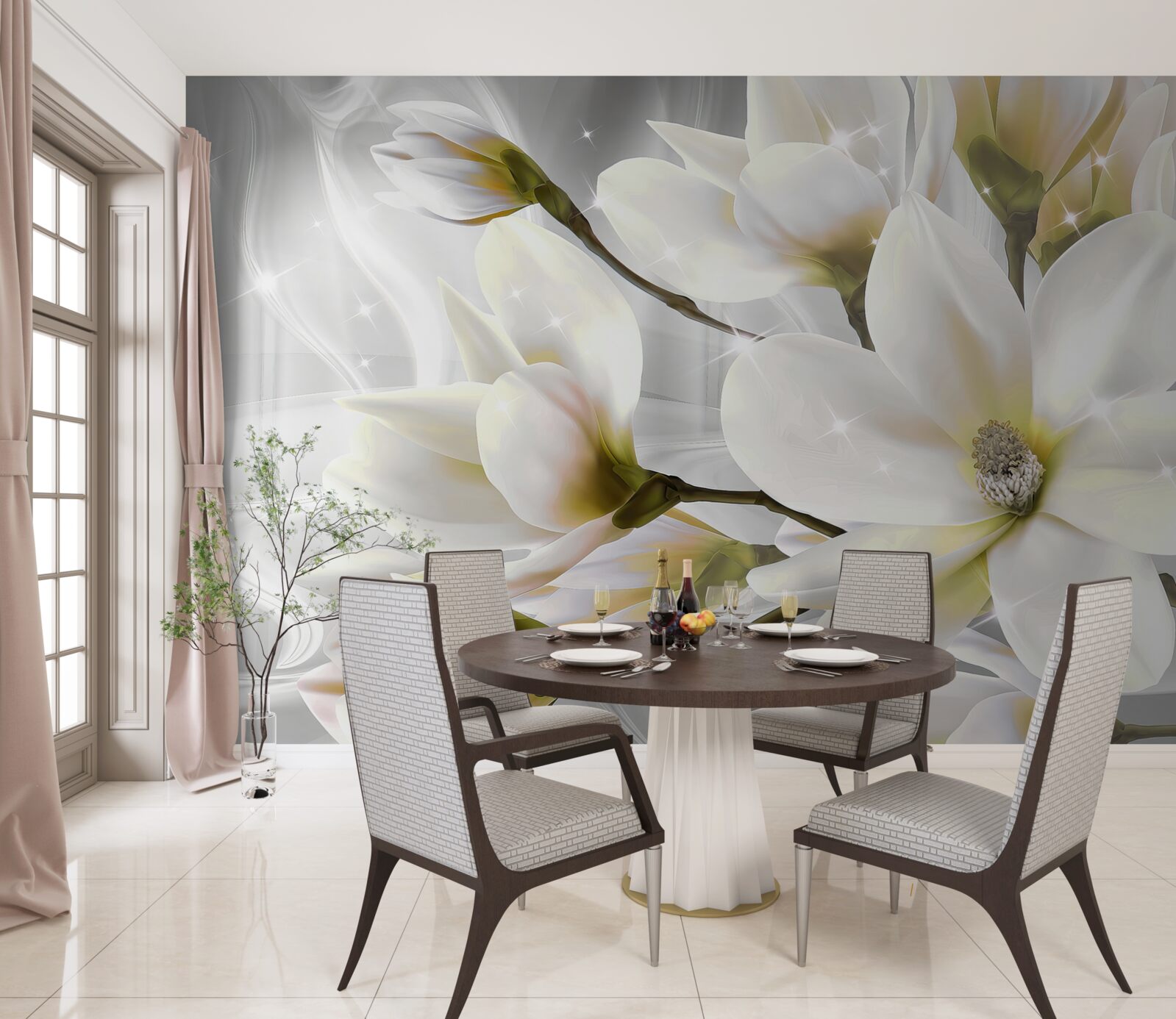 Fototapet flori mari frumoase albe ca zăpada