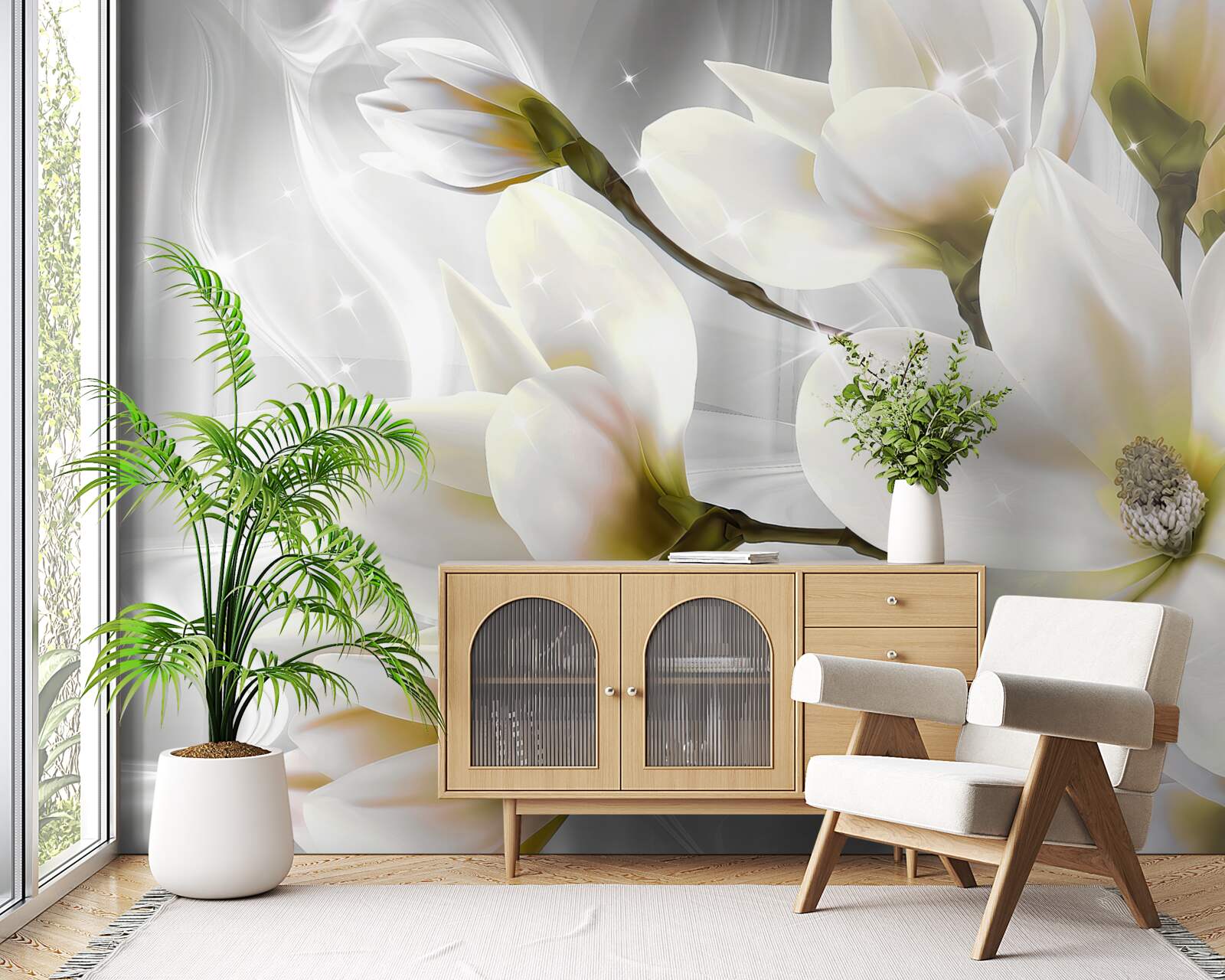 Fototapet flori mari frumoase albe ca zăpada