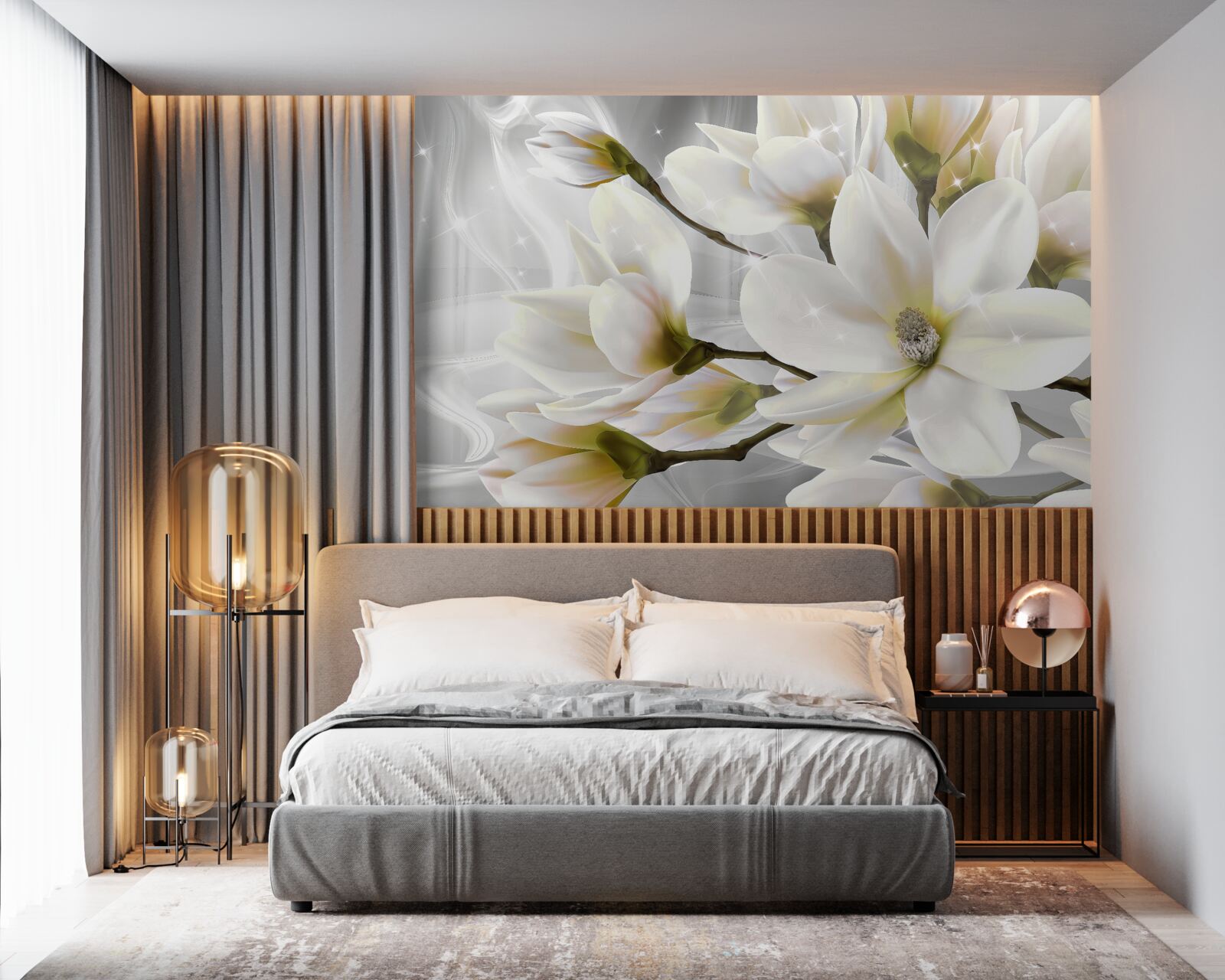 Fototapet flori mari frumoase albe ca zăpada