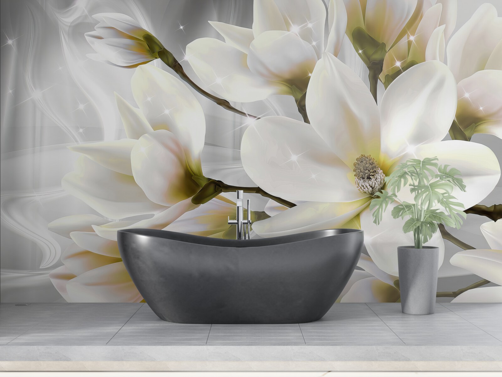 Fototapet flori mari frumoase albe ca zăpada