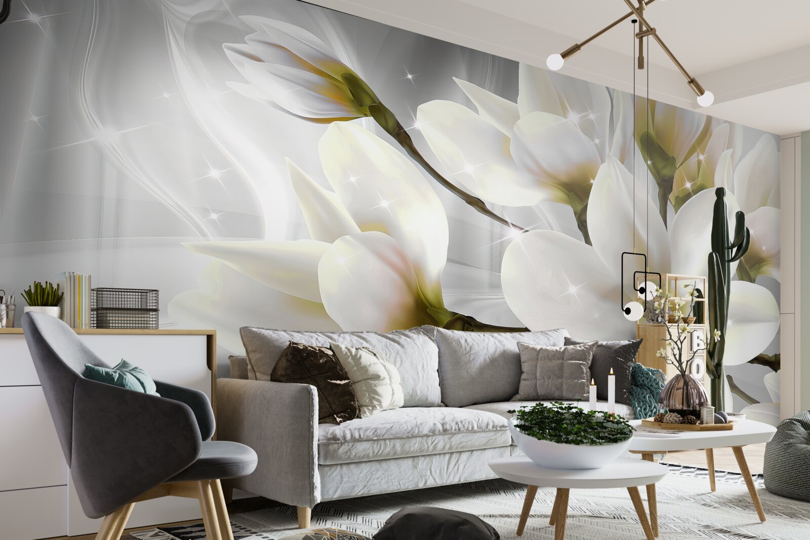 Fototapet flori mari frumoase albe ca zăpada