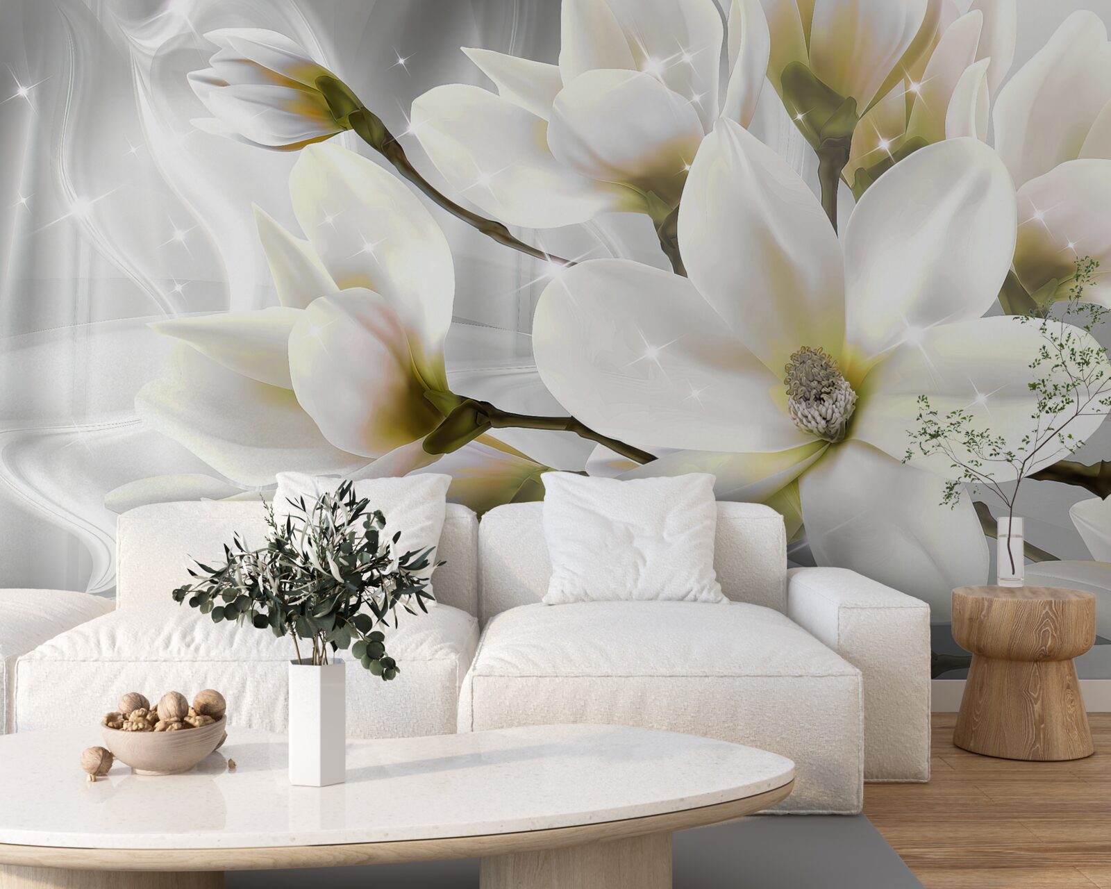 Fototapet flori mari frumoase albe ca zăpada