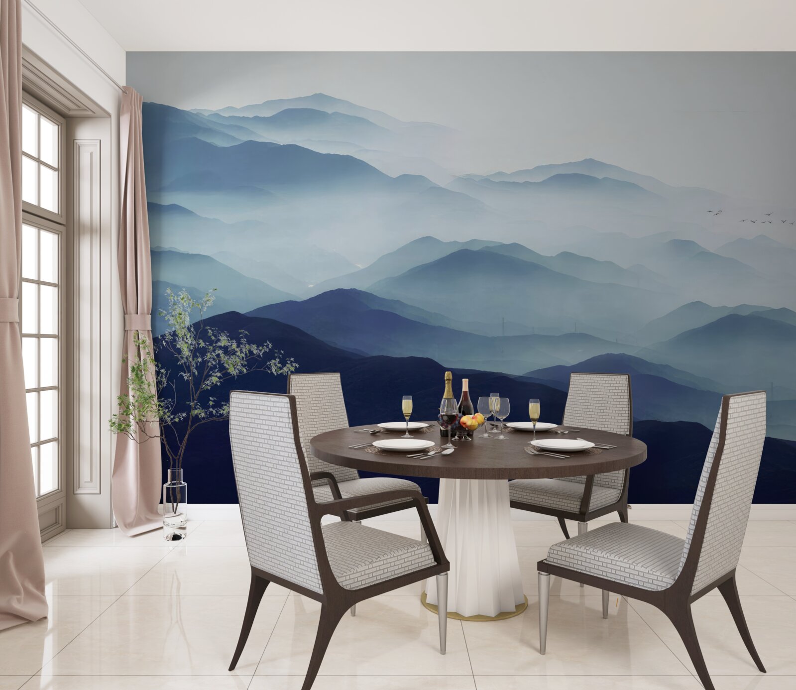 Fototapet dealuri învăluite în ceață groasă