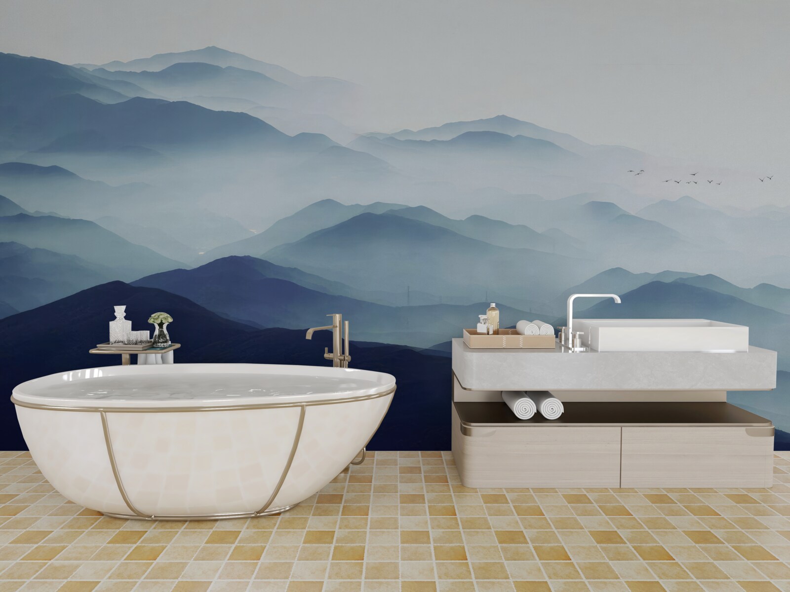 Fototapet dealuri învăluite în ceață groasă