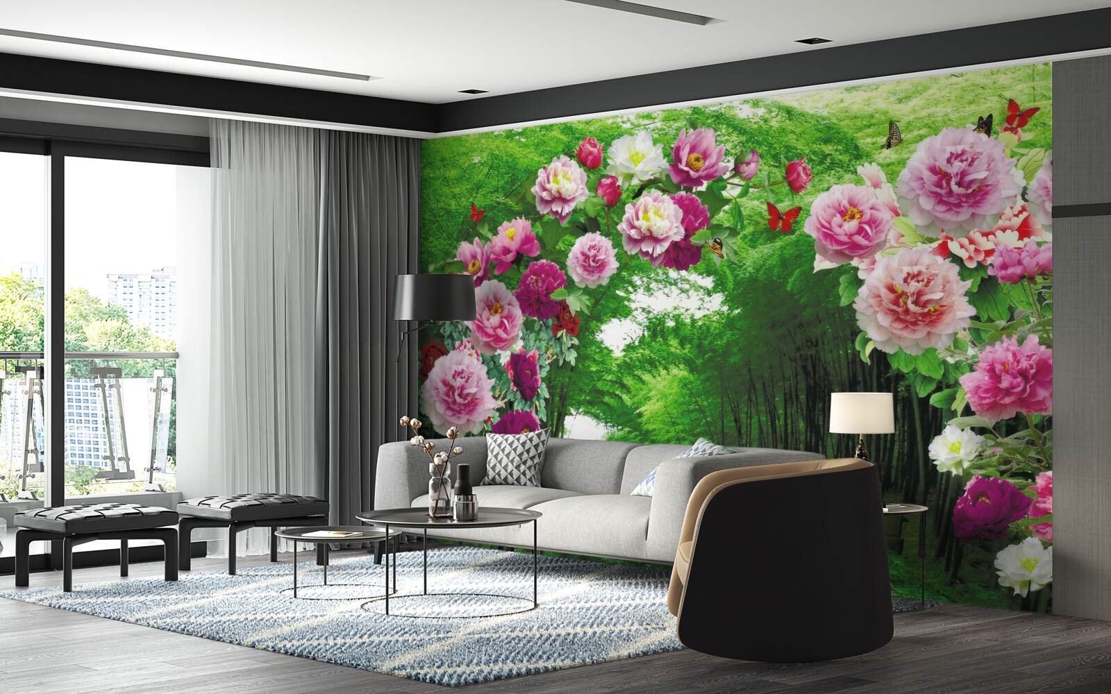 Fototapet flori roz la intrarea în pădure