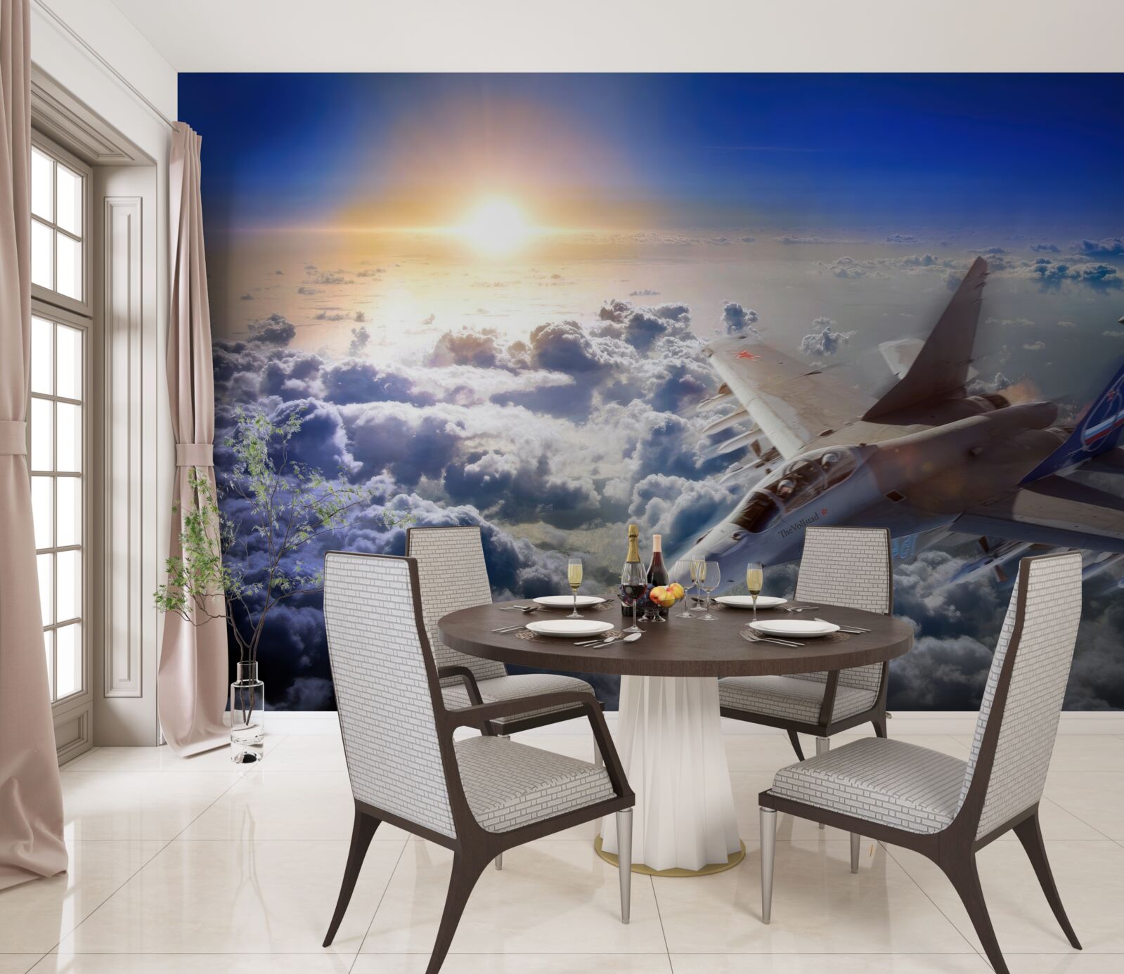 Fototapet avioane de luptă zboară printre nori