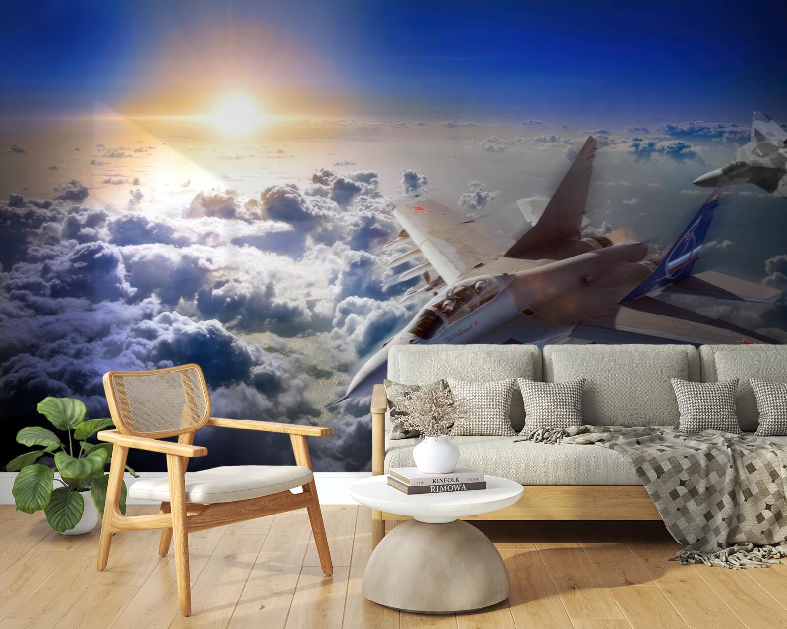 Fototapet avioane de luptă zboară printre nori