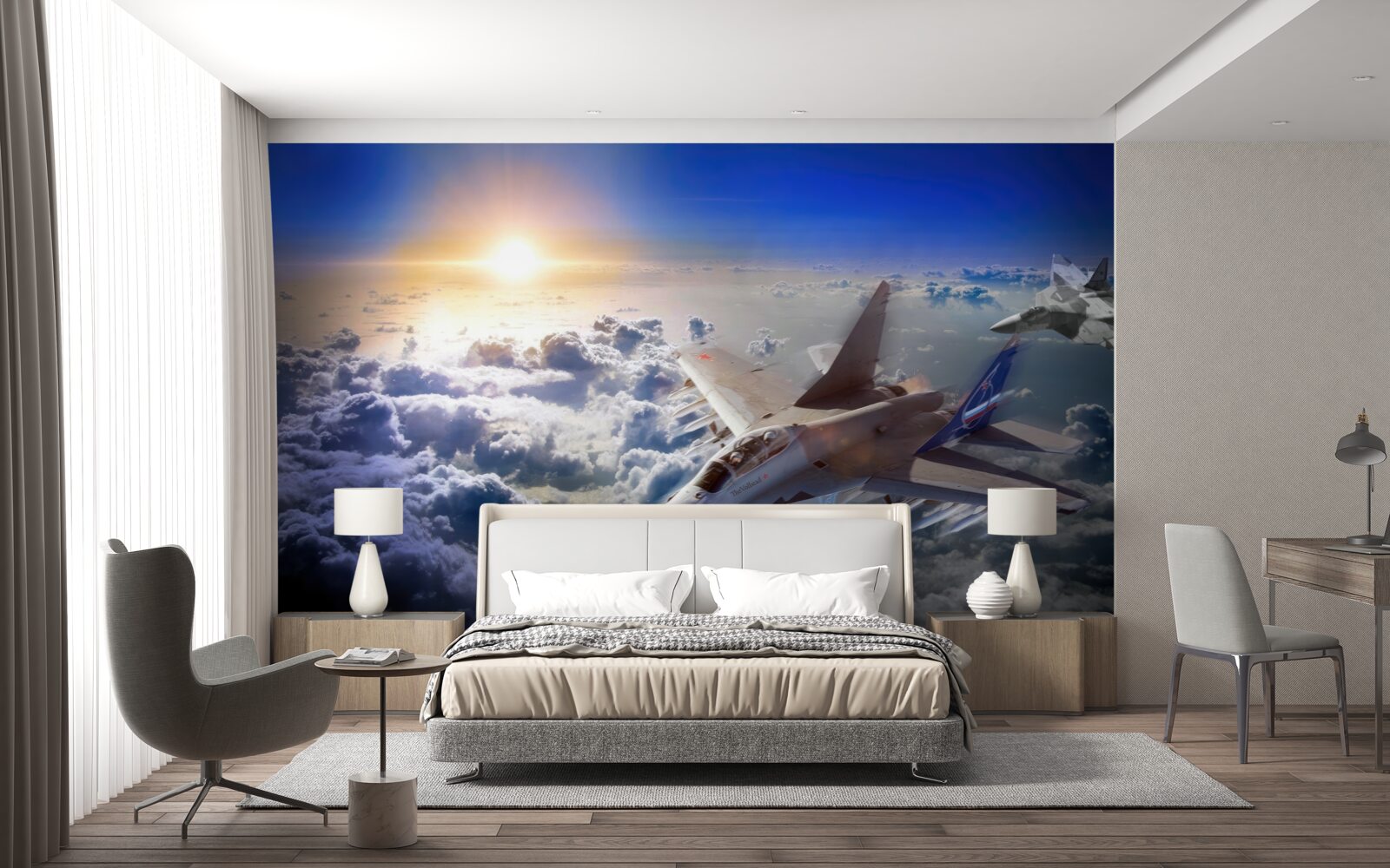 Fototapet avioane de luptă zboară printre nori