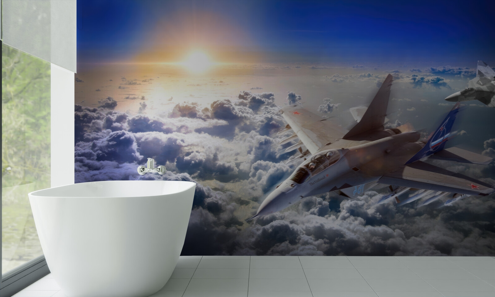 Fototapet avioane de luptă zboară printre nori