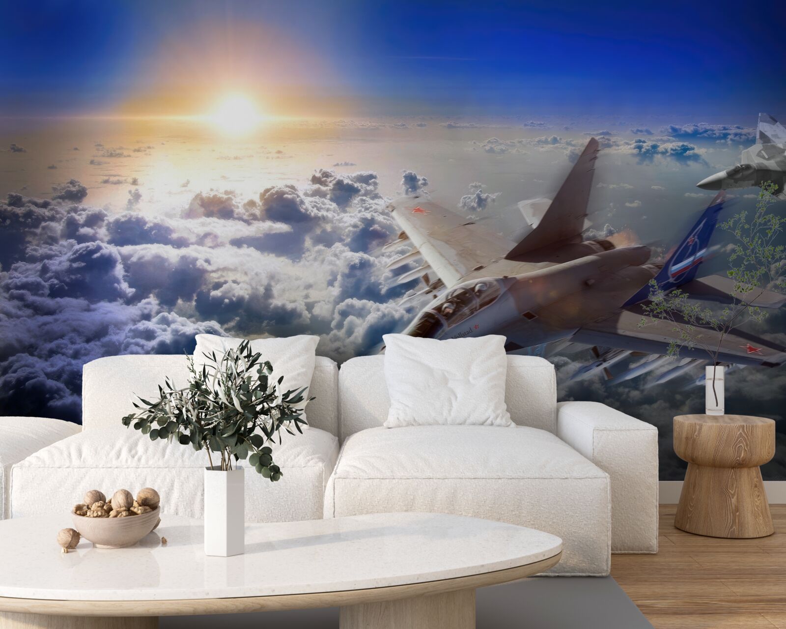 Fototapet avioane de luptă zboară printre nori