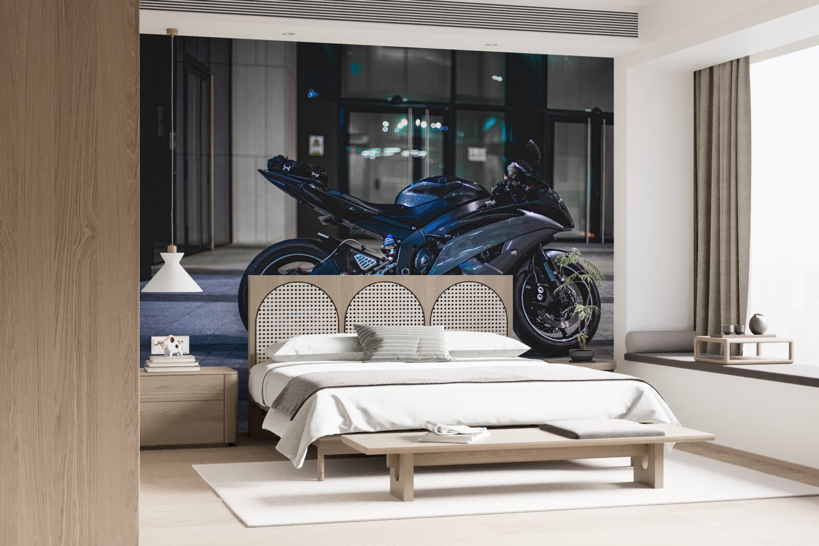 Fototapet motocicletă albastru închis lăsată în parcare