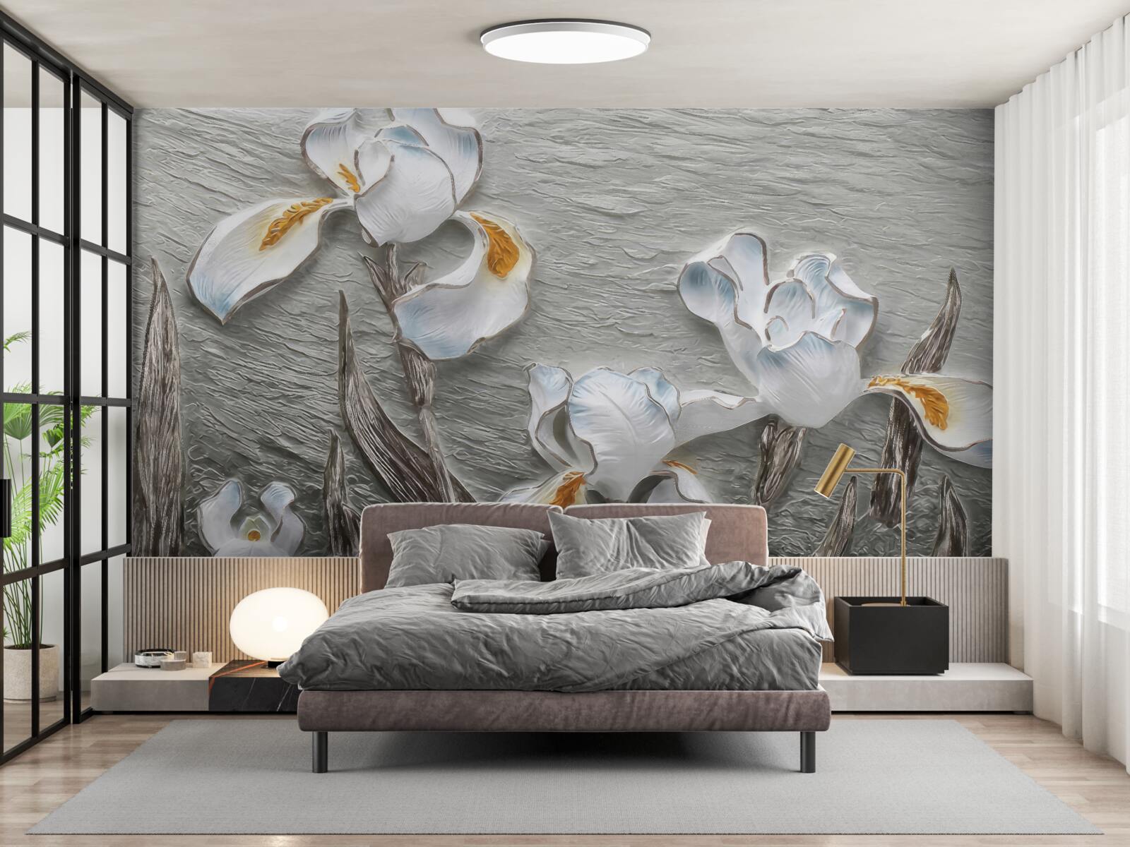 Fototapet flori albe voluminoase prezentate în fotografie