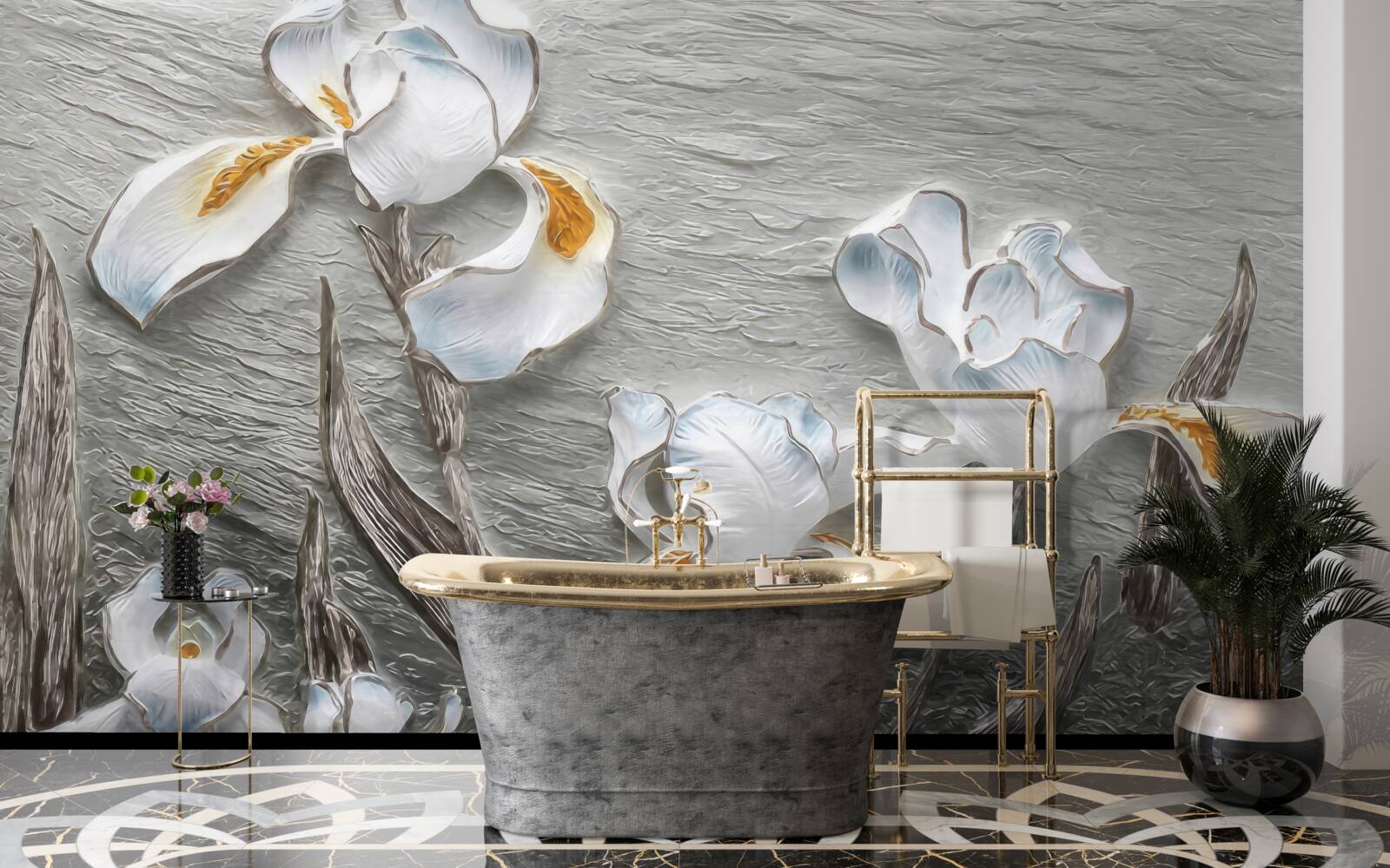 Fototapet flori albe voluminoase prezentate în fotografie