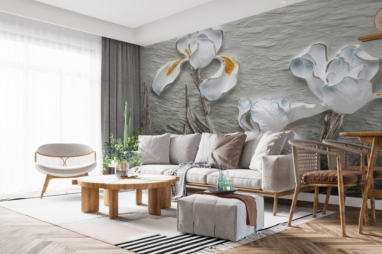 Fototapet flori albe voluminoase prezentate în fotografie