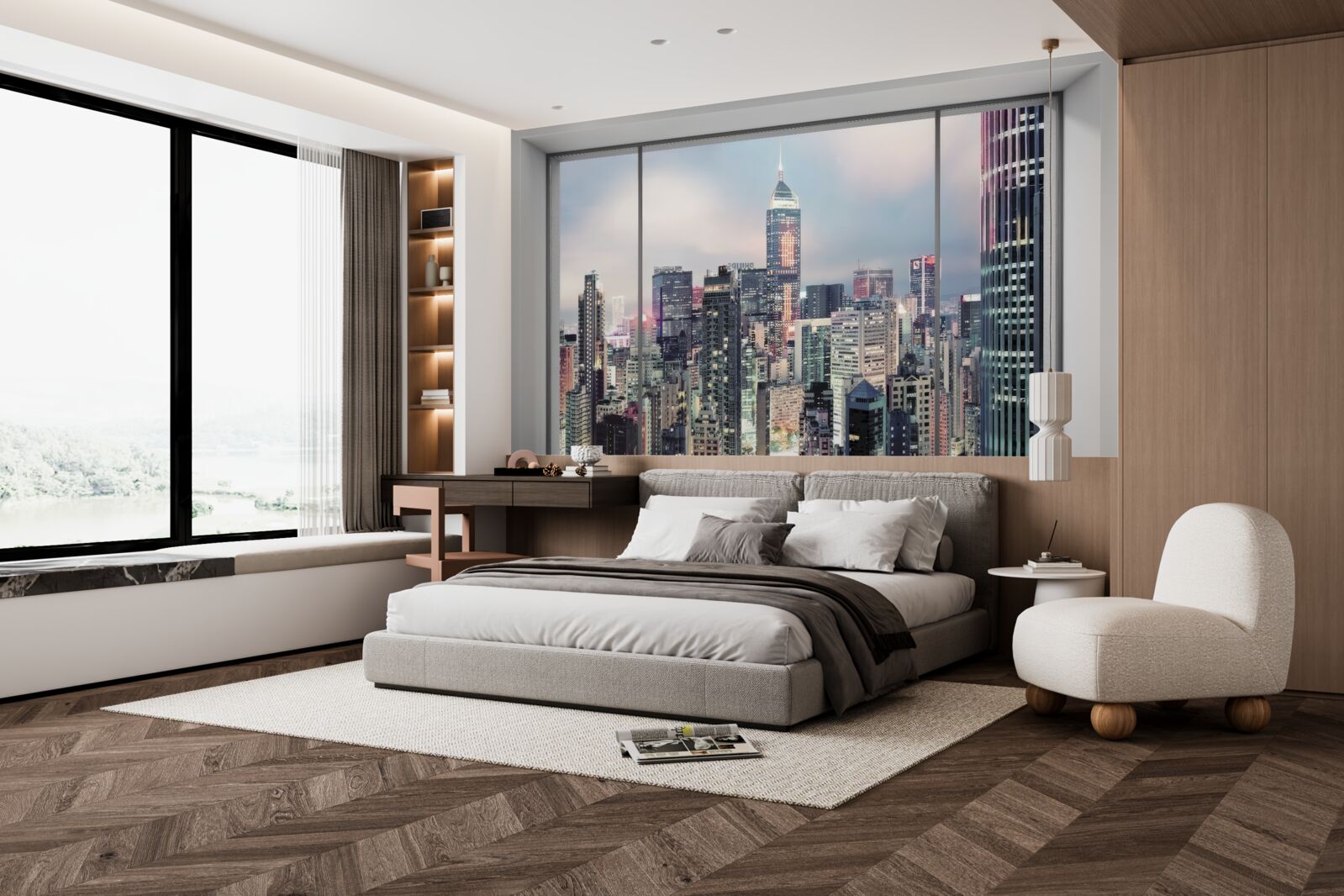 Fototapet peisaj urban de seară care se deschide de la fereastră