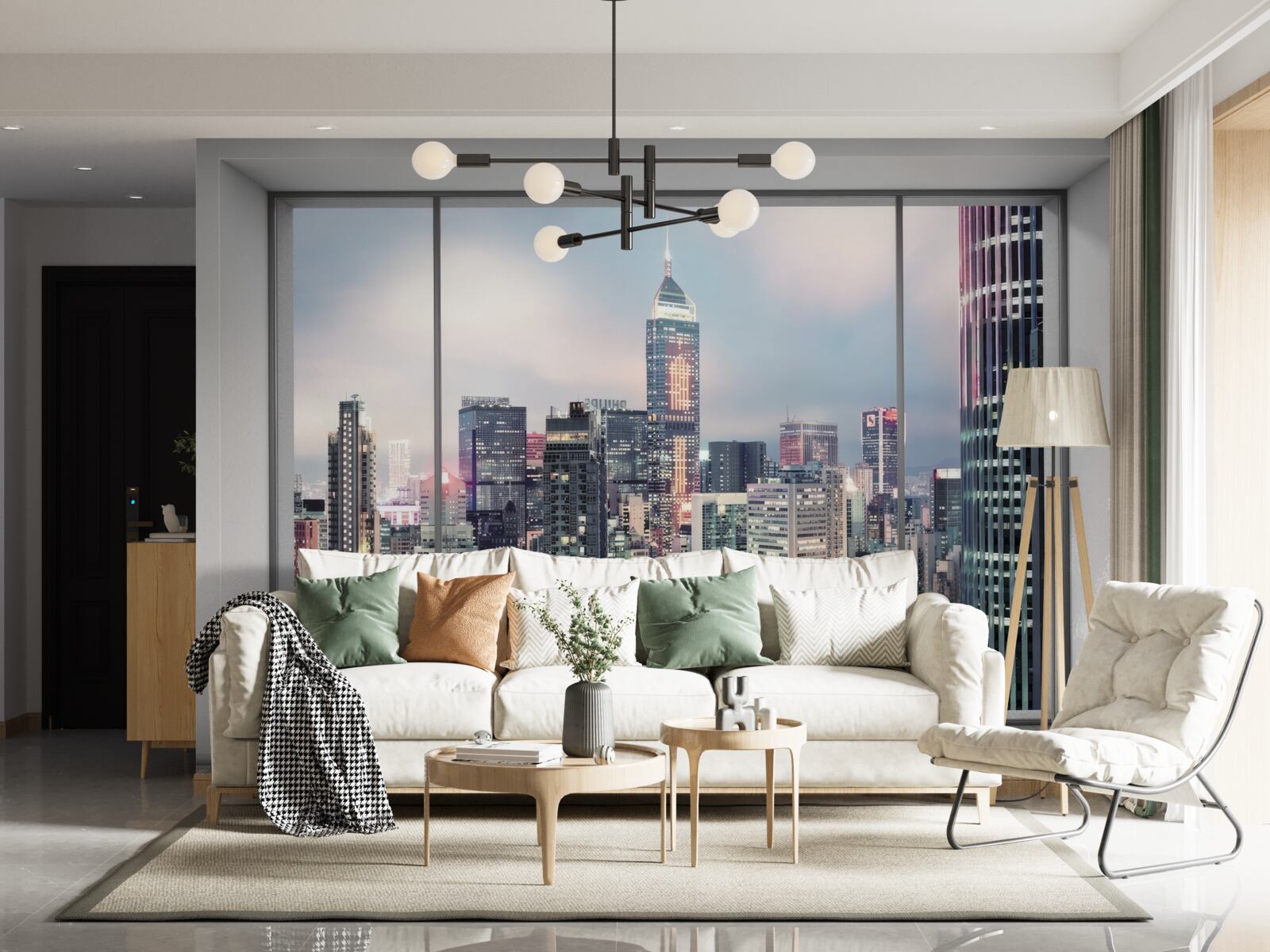 Fototapet peisaj urban de seară care se deschide de la fereastră