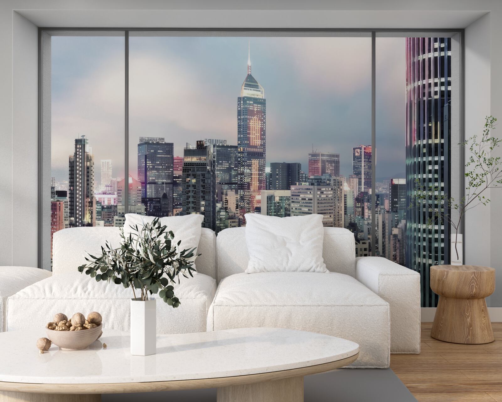 Fototapet peisaj urban de seară care se deschide de la fereastră