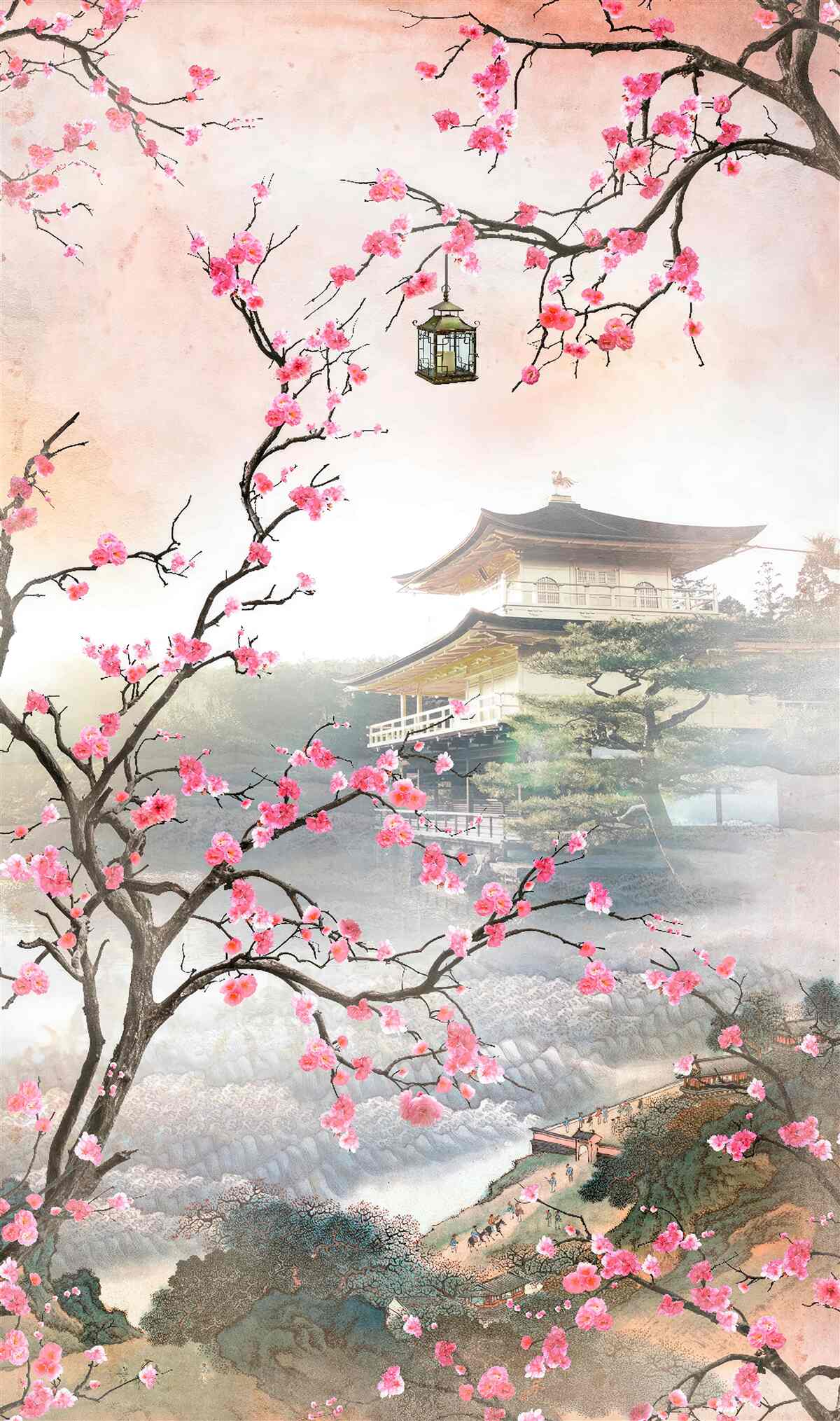 Fototapet înflorirea sakura într-un mediu urban