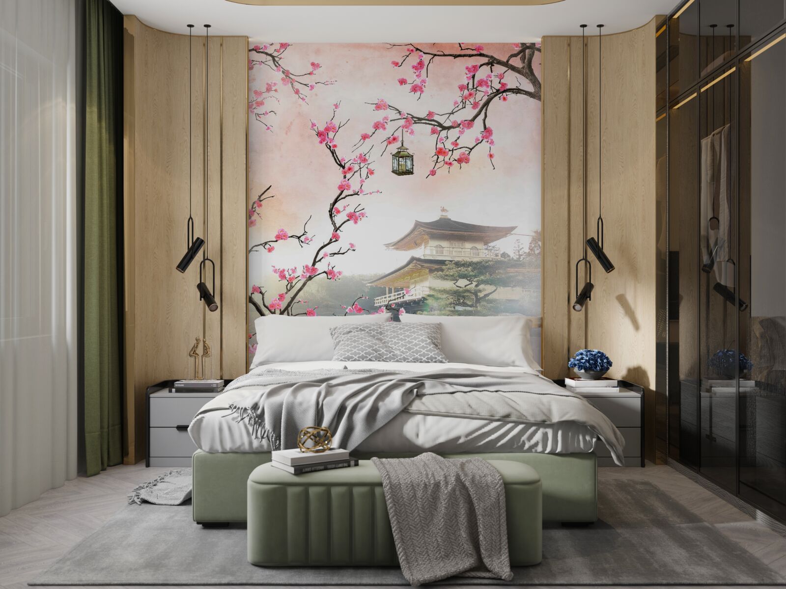 Fototapet înflorirea sakura într-un mediu urban