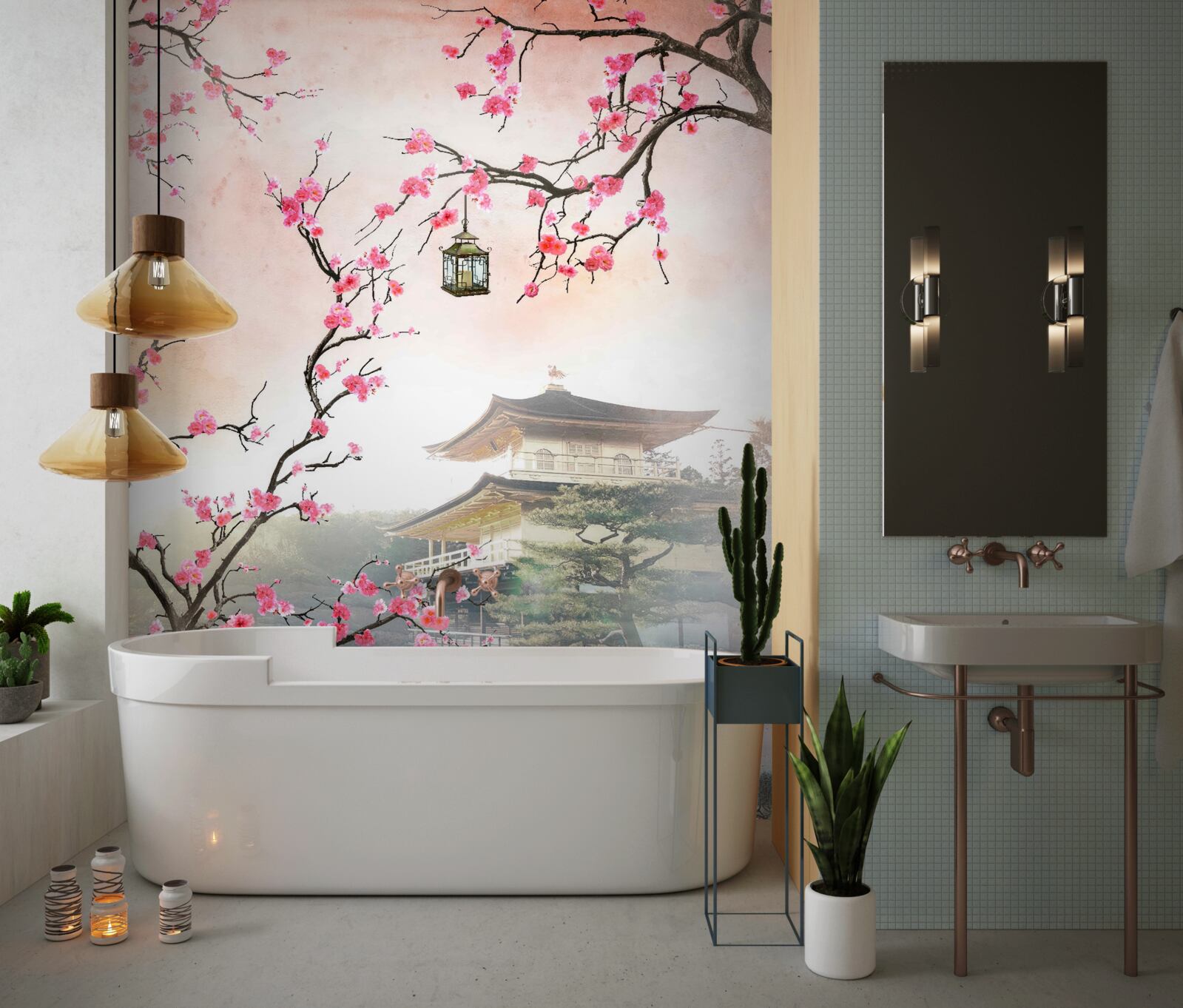 Fototapet înflorirea sakura într-un mediu urban