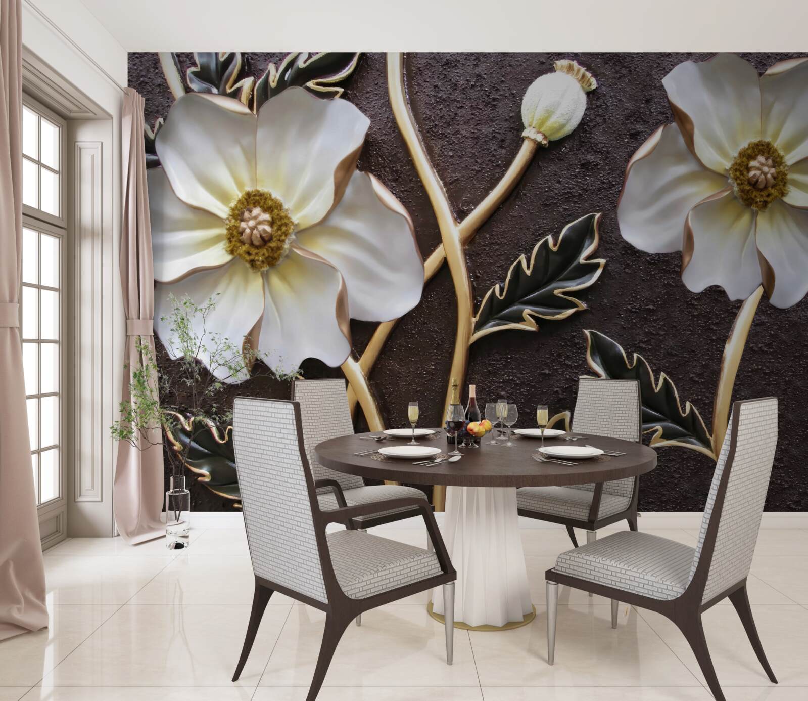 Fototapet flori albe mari