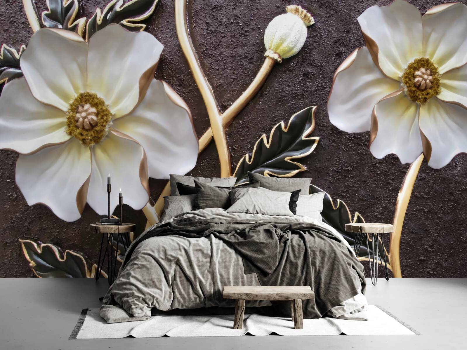 Fototapet flori albe mari