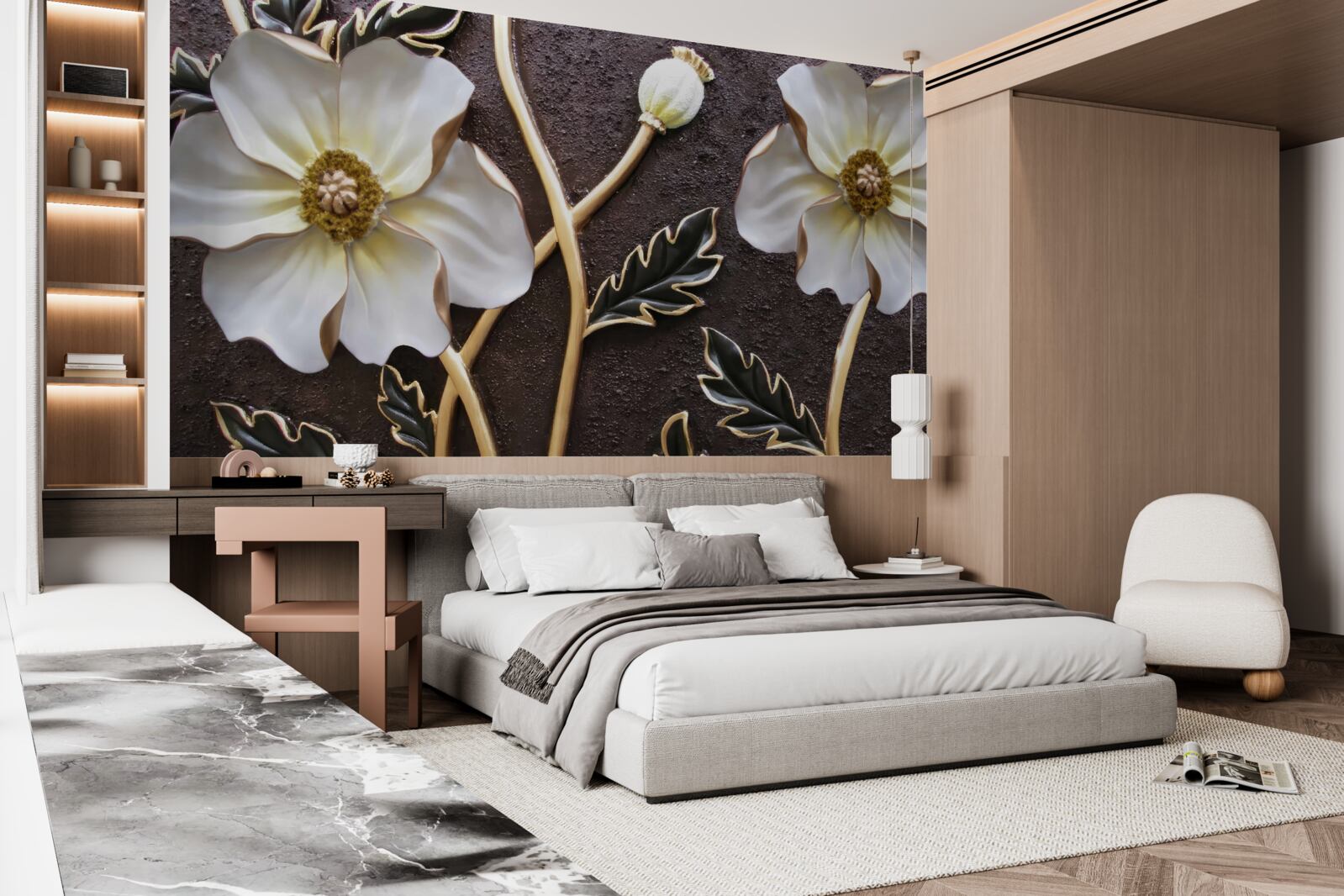 Fototapet flori albe mari