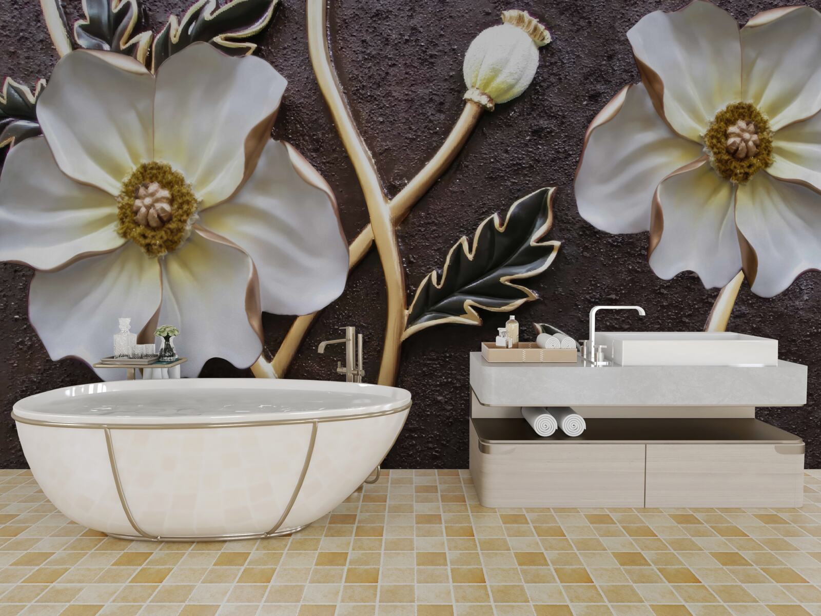 Fototapet flori albe mari