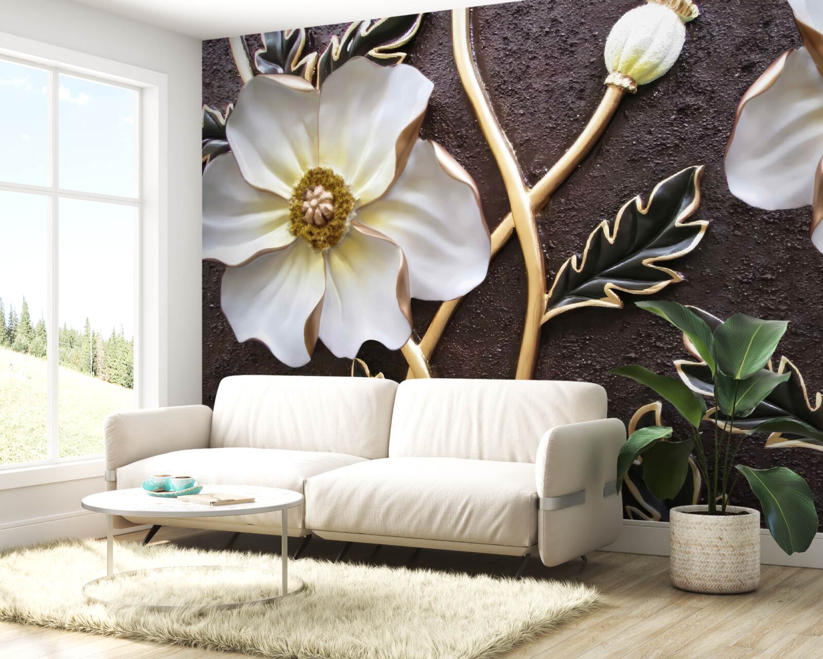 Fototapet flori albe mari