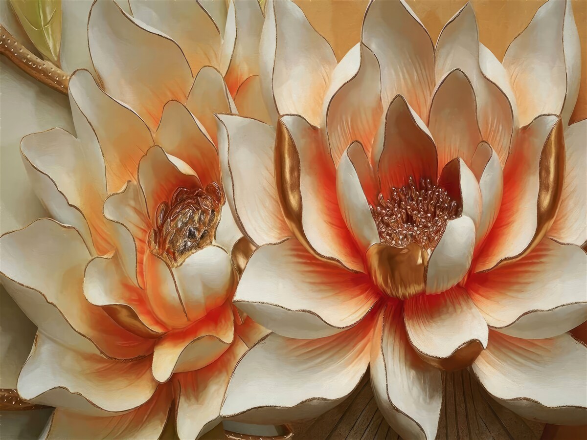 Fototapet flori mari crem