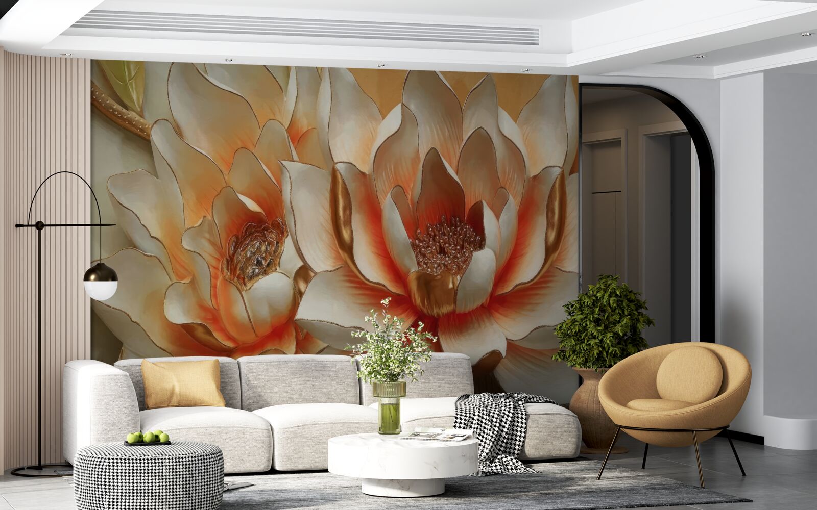 Fototapet flori mari crem