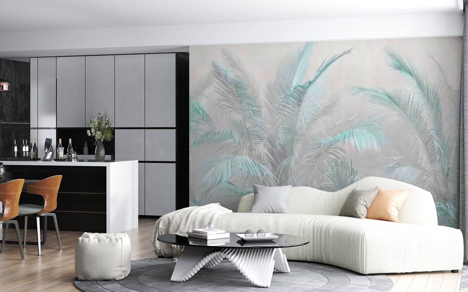 Fototapet ceață care învăluie frunzele