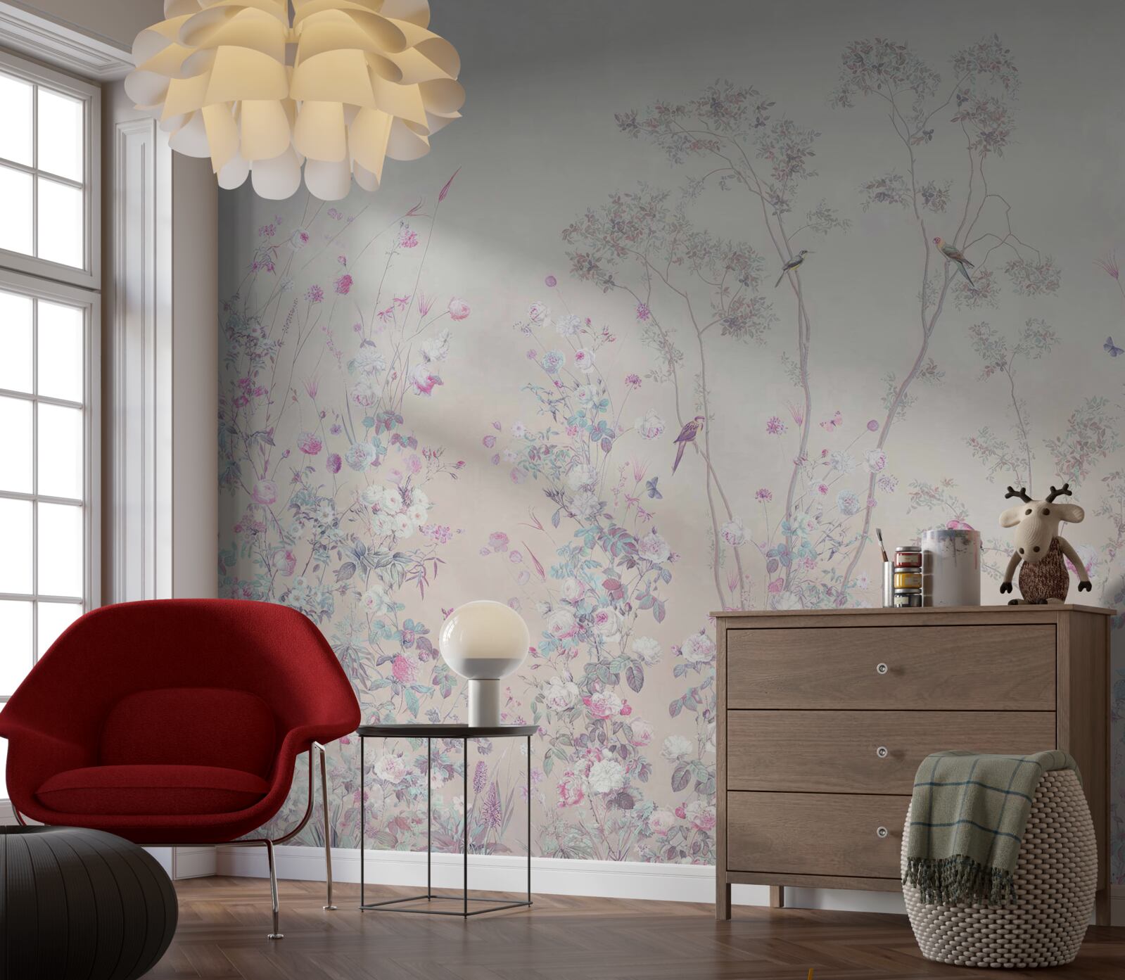 Fototapet păsări cocoțate pe ramurile copacilor