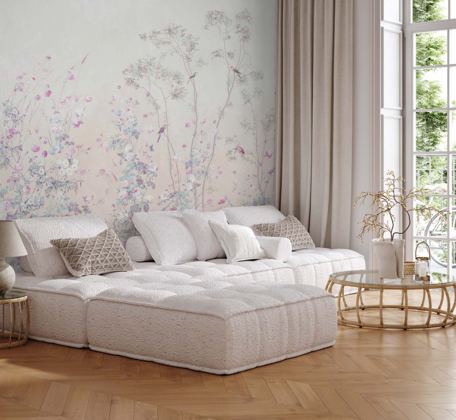 Fototapet păsări cocoțate pe ramurile copacilor