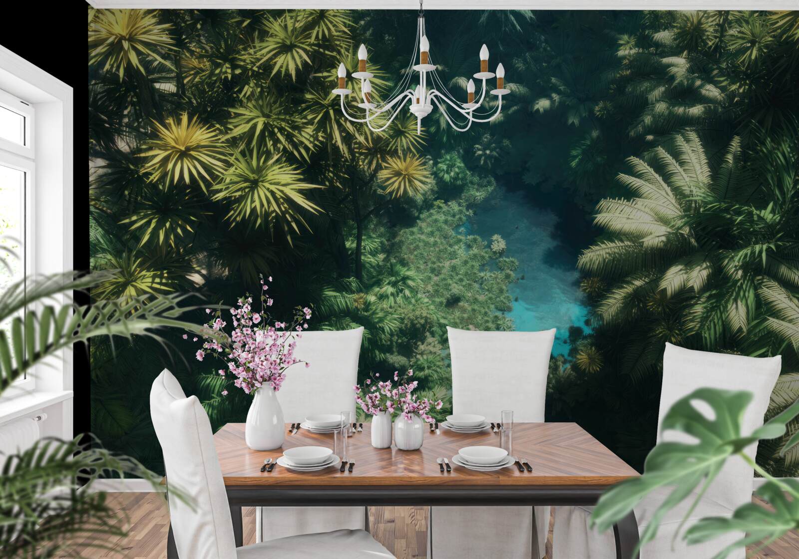 Fototapet vedere panoramică de sus a frunzișului și a suprafeței apei