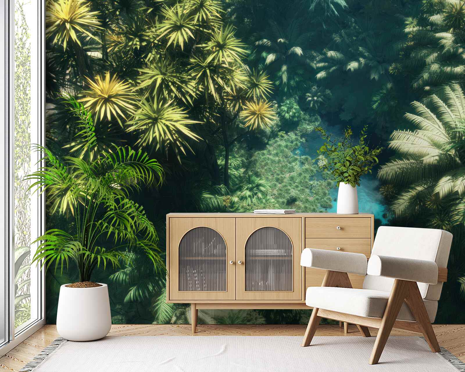 Fototapet vedere panoramică de sus a frunzișului și a suprafeței apei