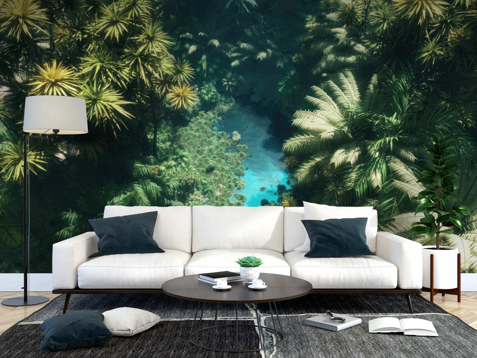 Fototapet vedere panoramică de sus a frunzișului și a suprafeței apei