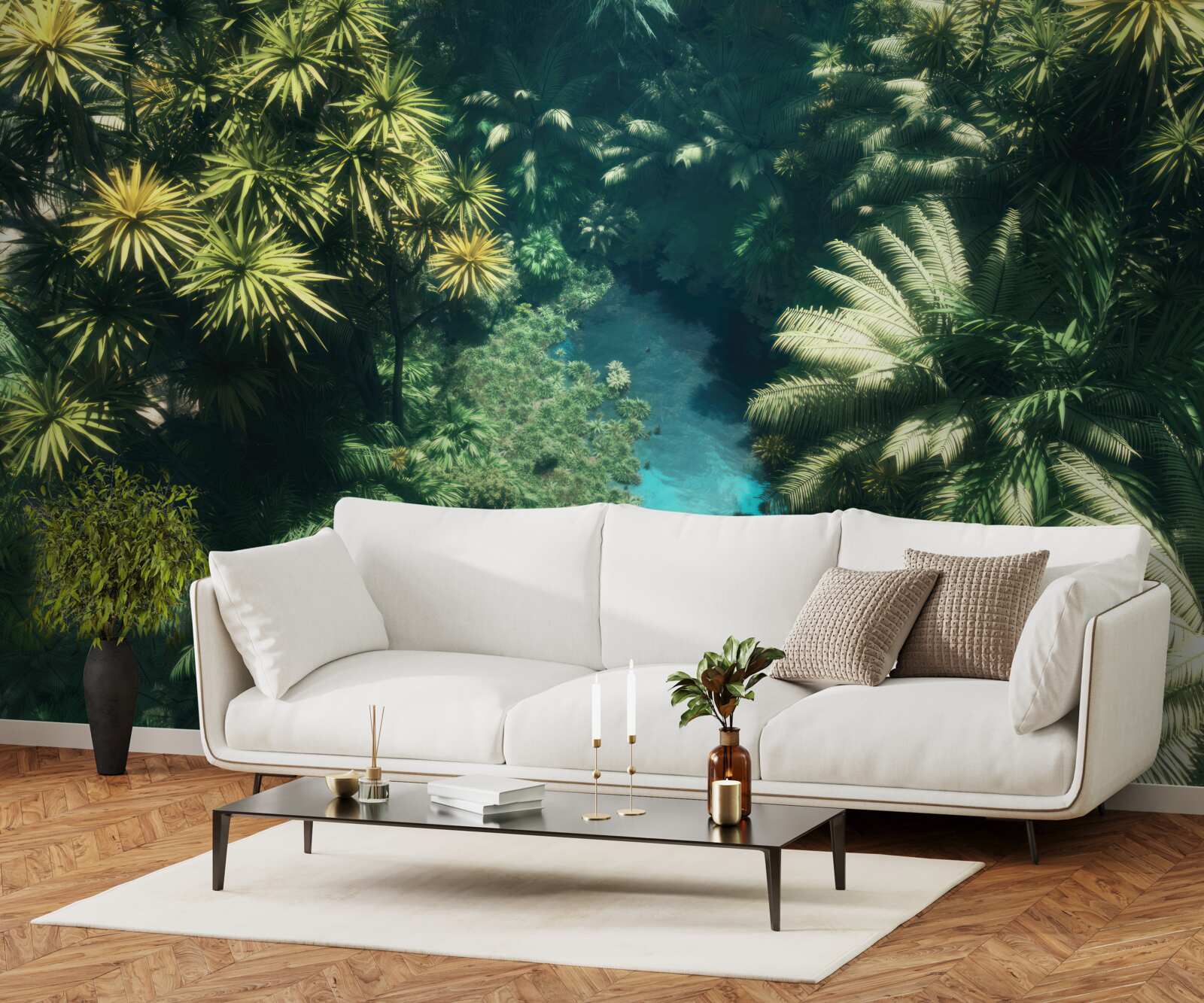 Fototapet vedere panoramică de sus a frunzișului și a suprafeței apei