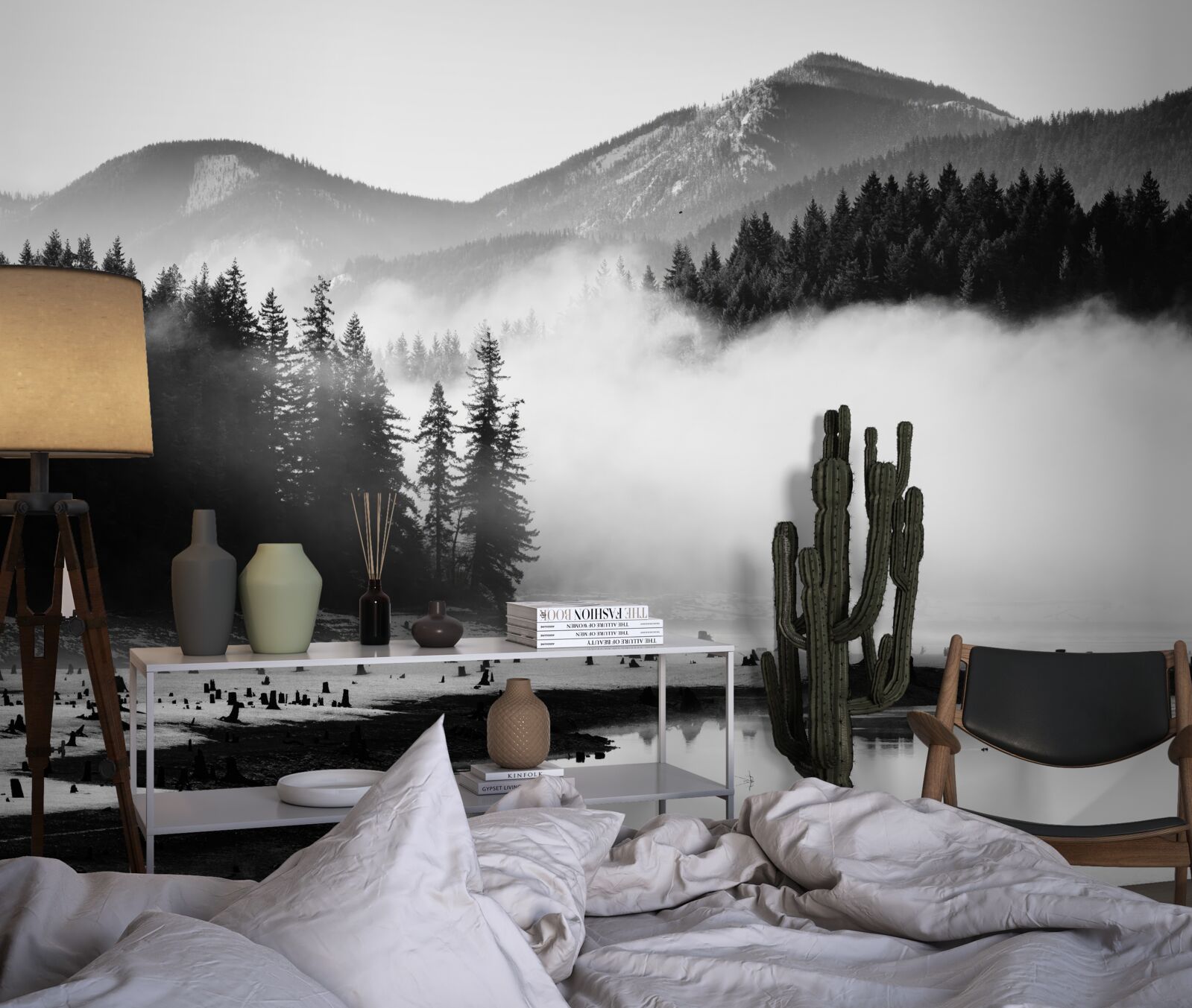 Fototapet vârfuri înzăpezite învăluite în ceață