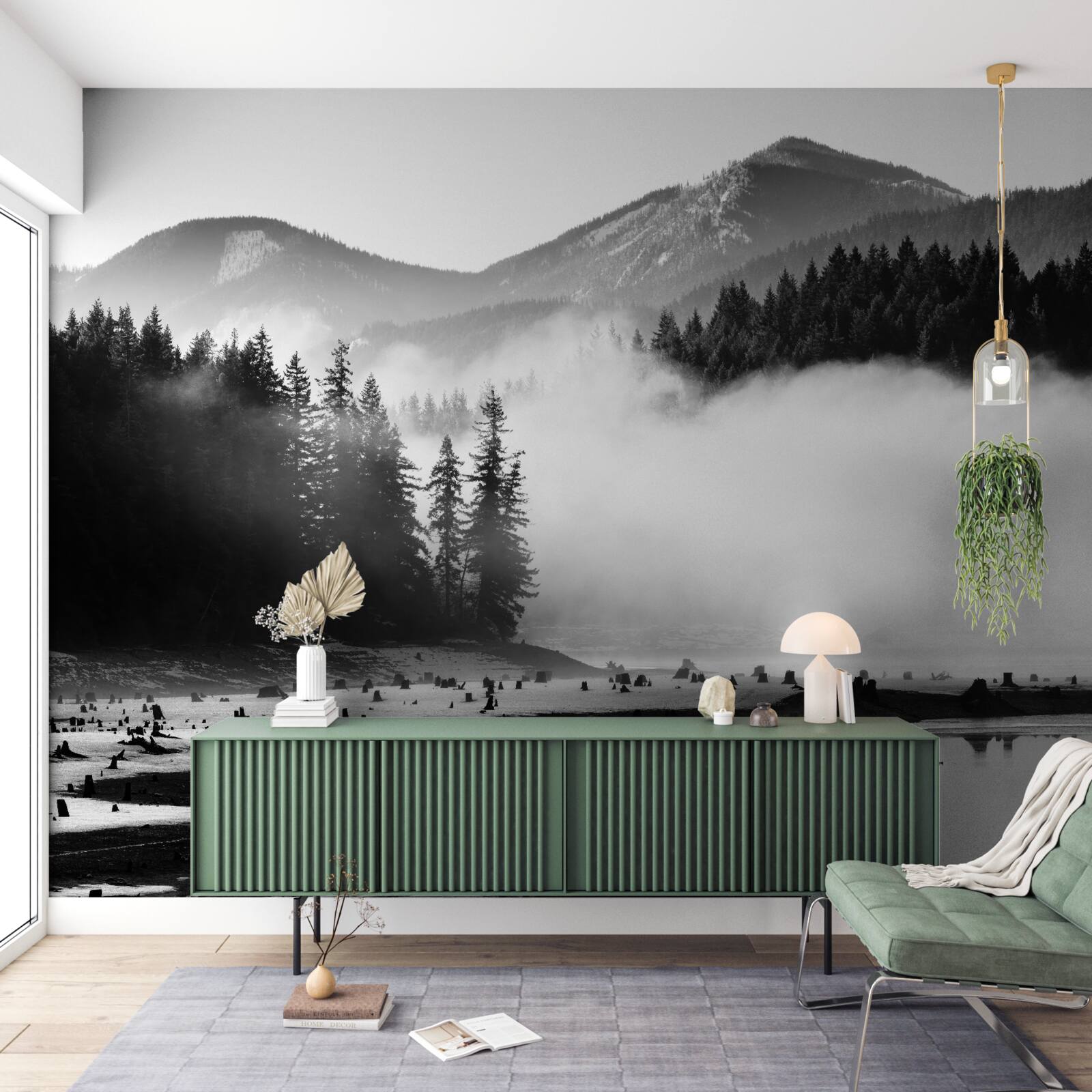 Fototapet vârfuri înzăpezite învăluite în ceață