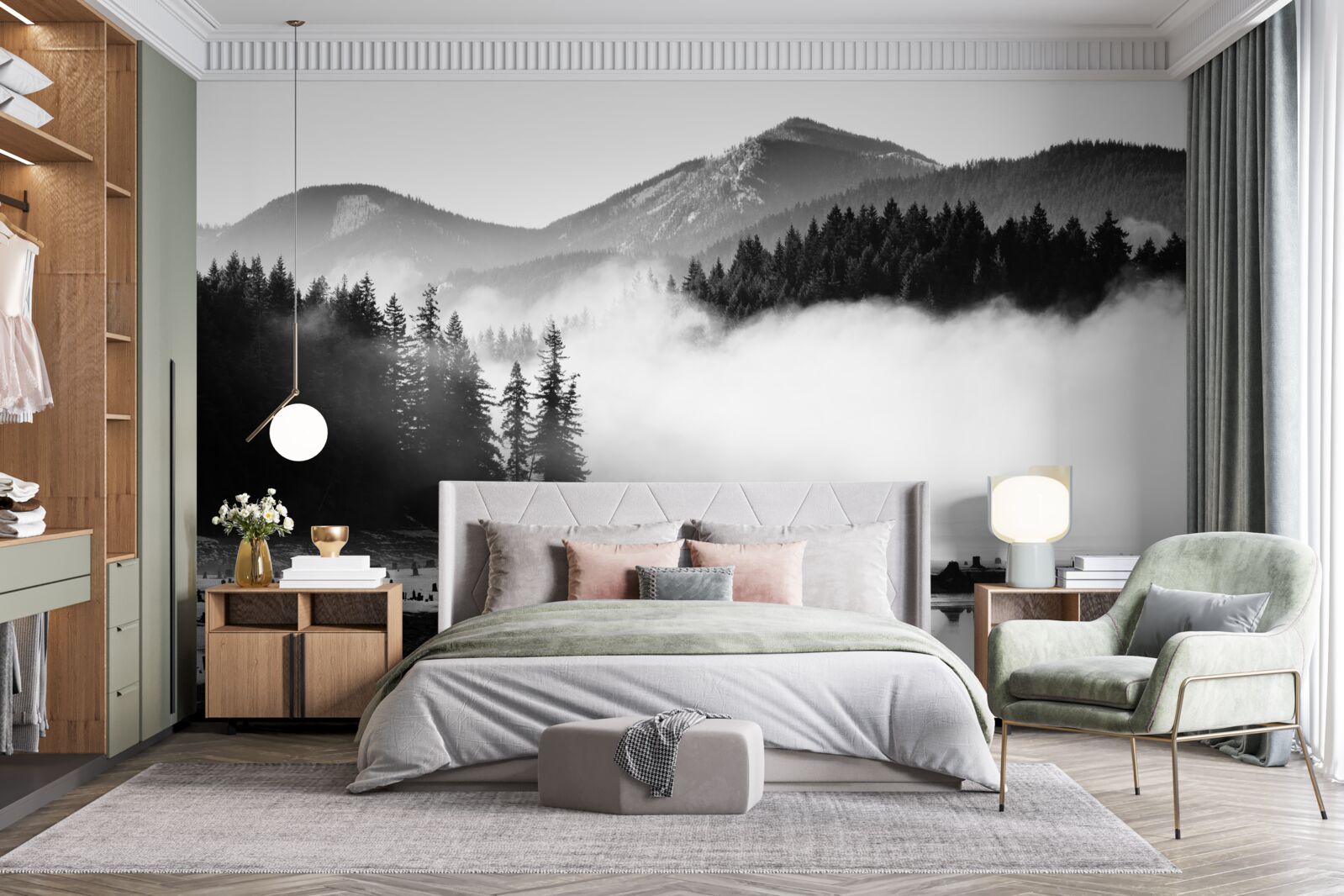 Fototapet vârfuri înzăpezite învăluite în ceață