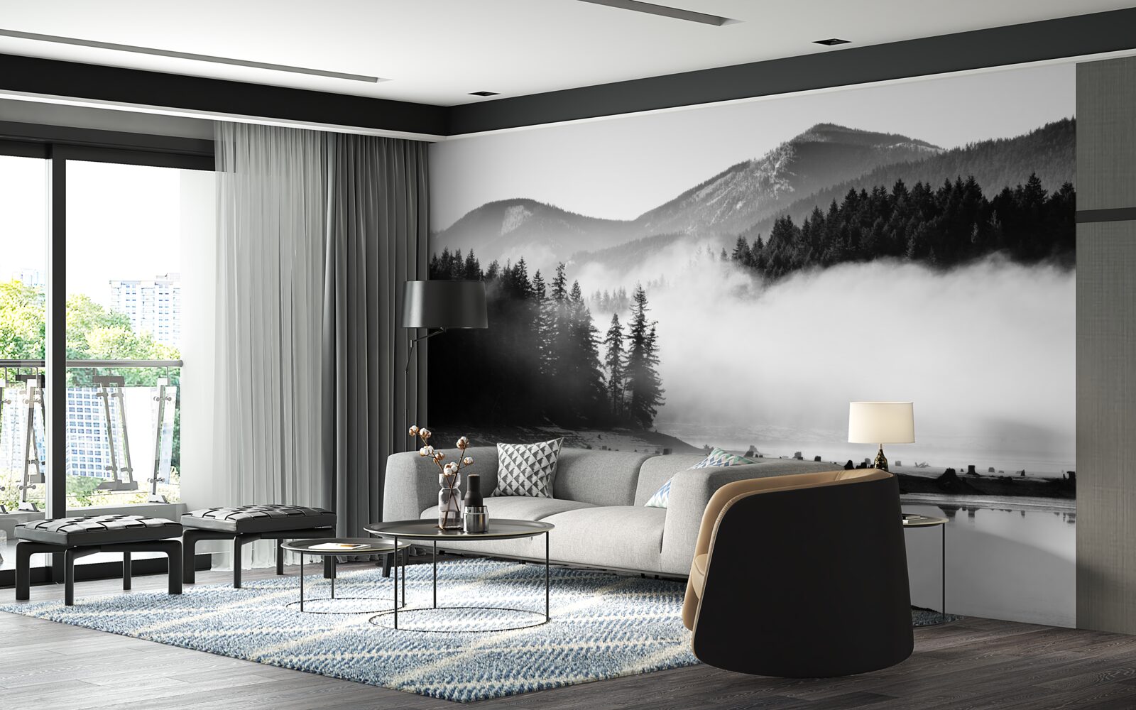 Fototapet vârfuri înzăpezite învăluite în ceață