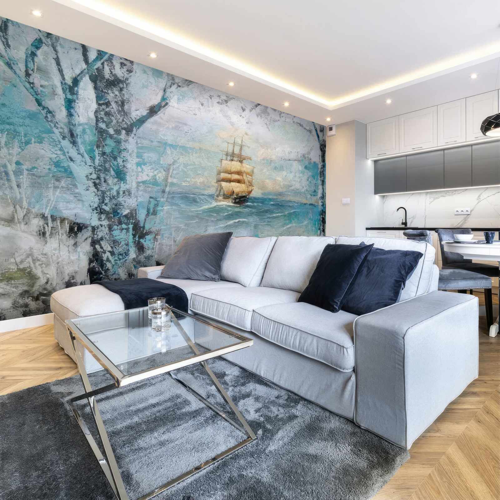 Fototapet imagine a unei nave care navighează pe ocean