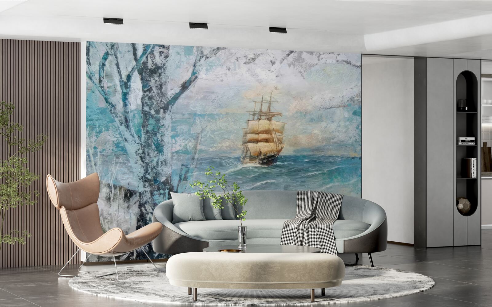 Fototapet imagine a unei nave care navighează pe ocean