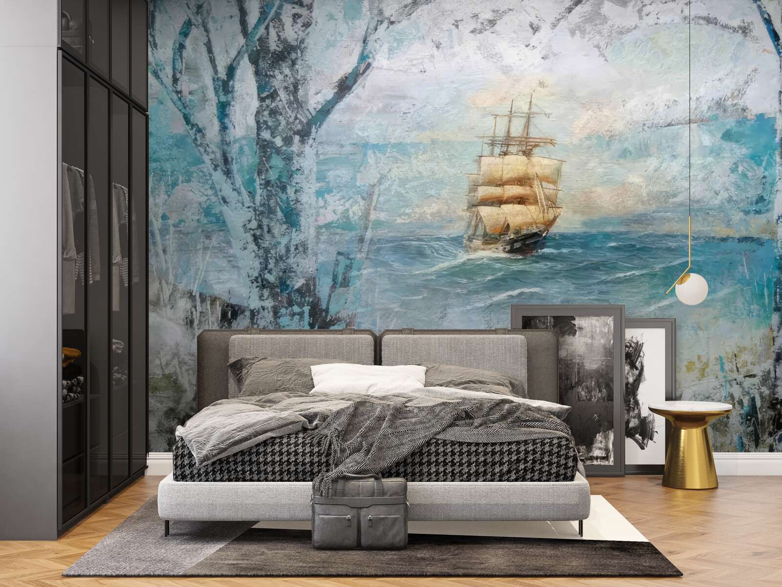 Fototapet imagine a unei nave care navighează pe ocean